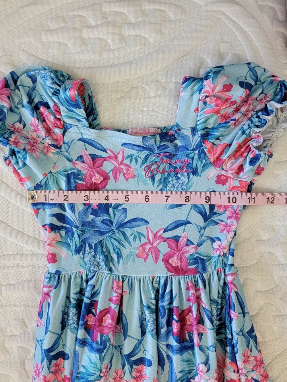 Tommy Bahama Blue Pink Tropical Sundress Tiered Ruffles Short Puff Sleeve 4T - Picture 9 of 10